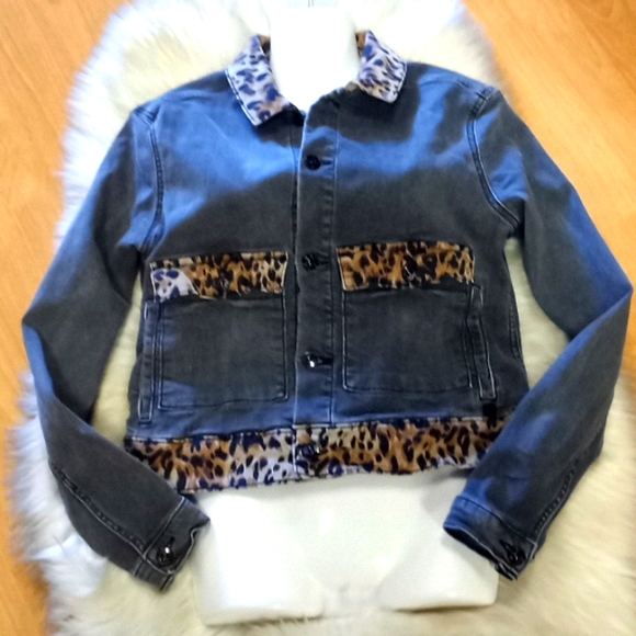 LulaRoe Black Denim Jacket with Animal Print Trim - Picture 11 of 13